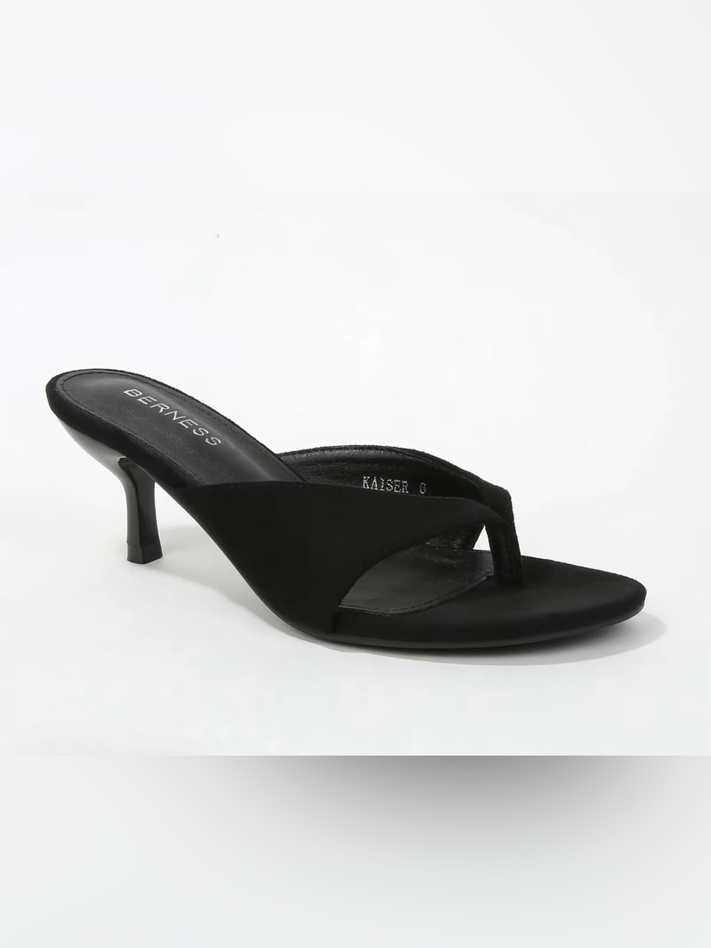 Black Suede Thong Heel Sandal